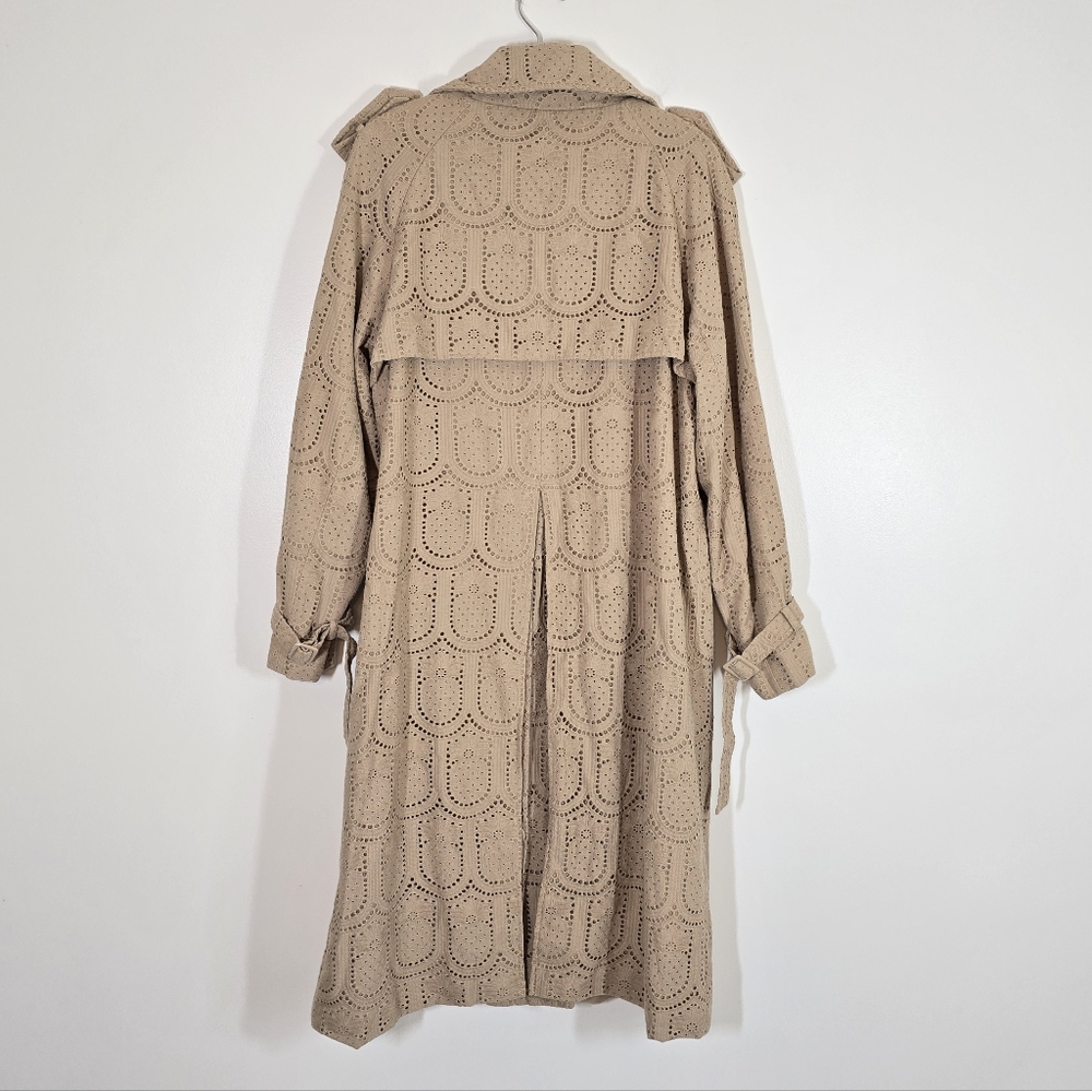 Anthropologie Farm Rio Pineapple Cotton Eyelet Trench Coat Medium Khaki Tan - Picture 7 of 12